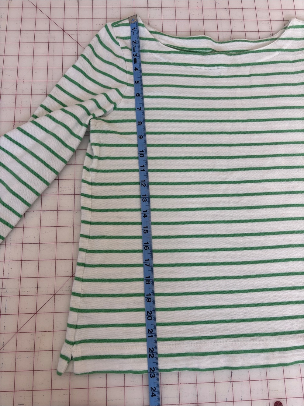 LOFT White & Green Striped Boatneck Breton Tee 3/4 sleeves M - Picture 3 of 4